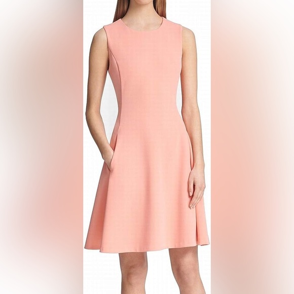 Dkny Dresses & Skirts - NWT DKNY Fit And Flare Peach Midi Sleeveless Dress Pockets Formal Casual Size 4